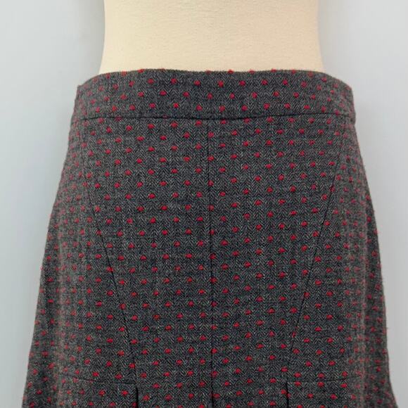RED Valentino Flared Pleated Mini Skirt Wool Grey Red Dotted | Size 42 / US 6 - Picture 5 of 9
